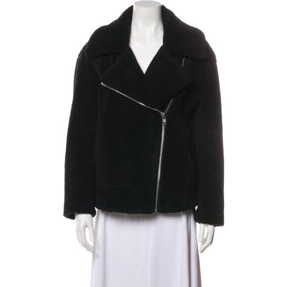 New Rebecca Minkoff Black Henderson Faux Fur Fleece Moto Jacket Coat Size Medium - Picture 1 of 11